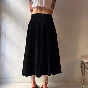 80s 'Maglia' Black Suede Leather Midi Skirt / Medium