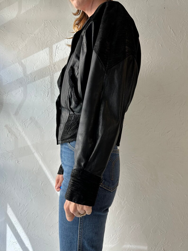 90s 'Chia' Black Leather Jacket / Small