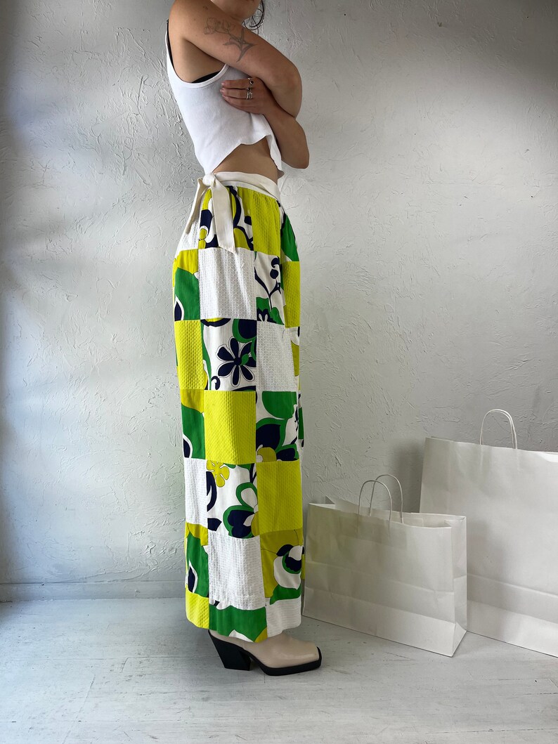 70s Handmade Patchwork Maxi Wrap Skirt / Small