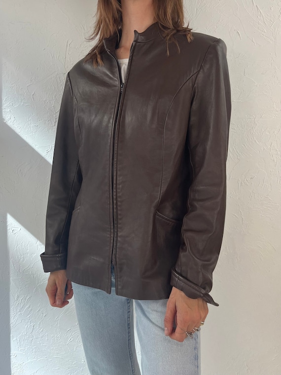 90s 'Danier' Brown Leather Zip Up Jacket / Medium - image 2