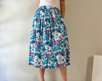 Jupe Midi Femme Classics Violette à Fleurs - Taille 16, Taille élastique