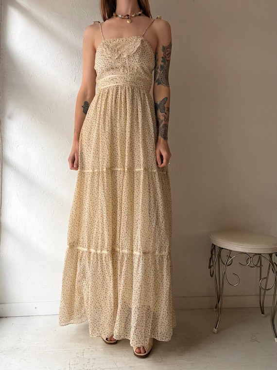 beige peasant dress 70s 'Candi Jones' / Small Sunflower Maxi Dress | red carpet Hand wash Imported Note Color:Dove