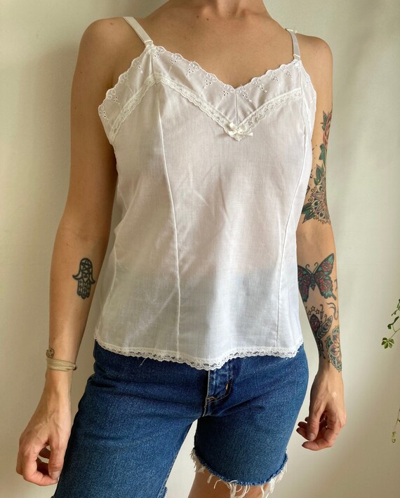 70s White Cotton Eyelet Tank // Small