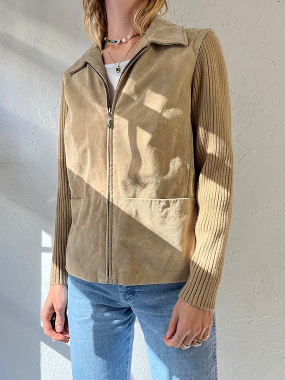 Y2k 'live a Little' Suede Jacket W/ Knit Sleeves / Medium - Etsy Y2k 'live a Little' Suede Jacket W/ Knit Sleeves / Medium - Etsy