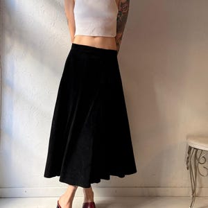 80s 'Maglia' Black Suede Leather Midi Skirt / Medium