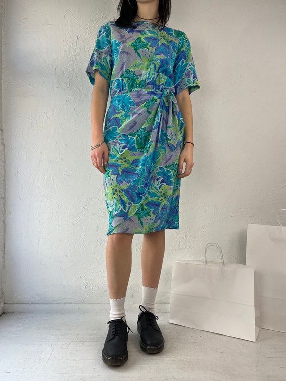 90s maggy London Blue Floral Print Silk Dress Small Etsy UK