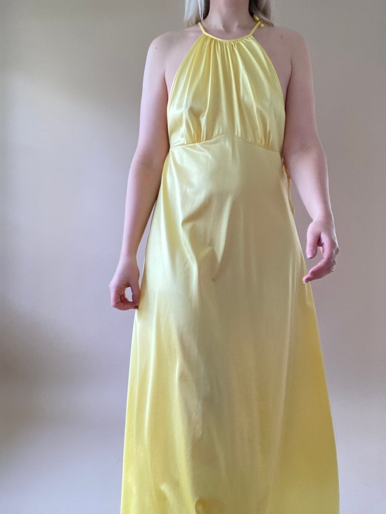 70s Yellow Nylon Night Dress Evening Dress Small Large