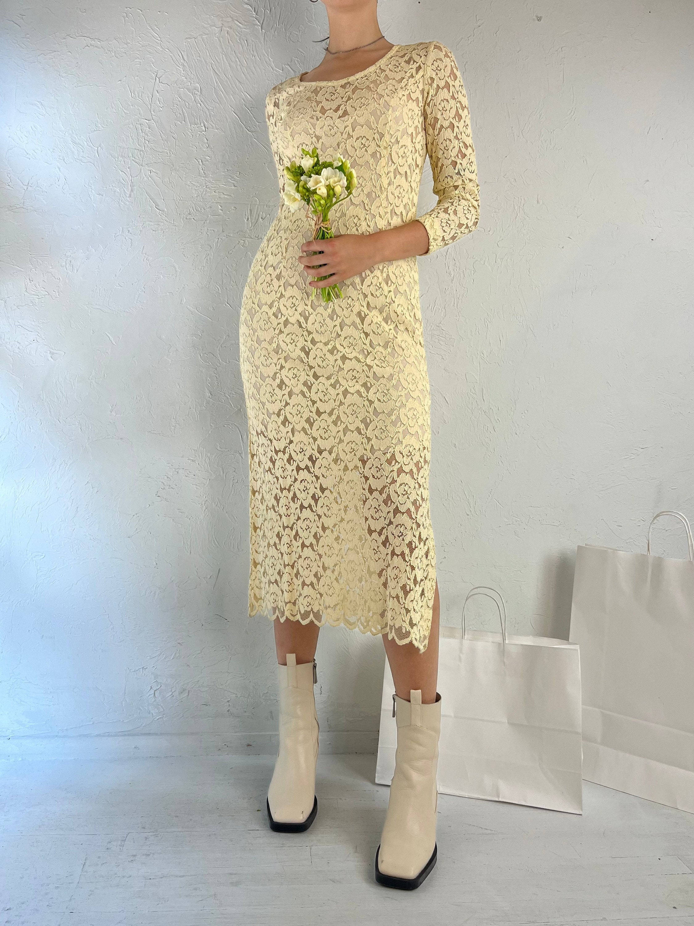 Long lace dress - Cream - Ladies | H&M IN