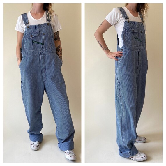 90s Key Denim Pinstripe Overalls // Oversized Jean