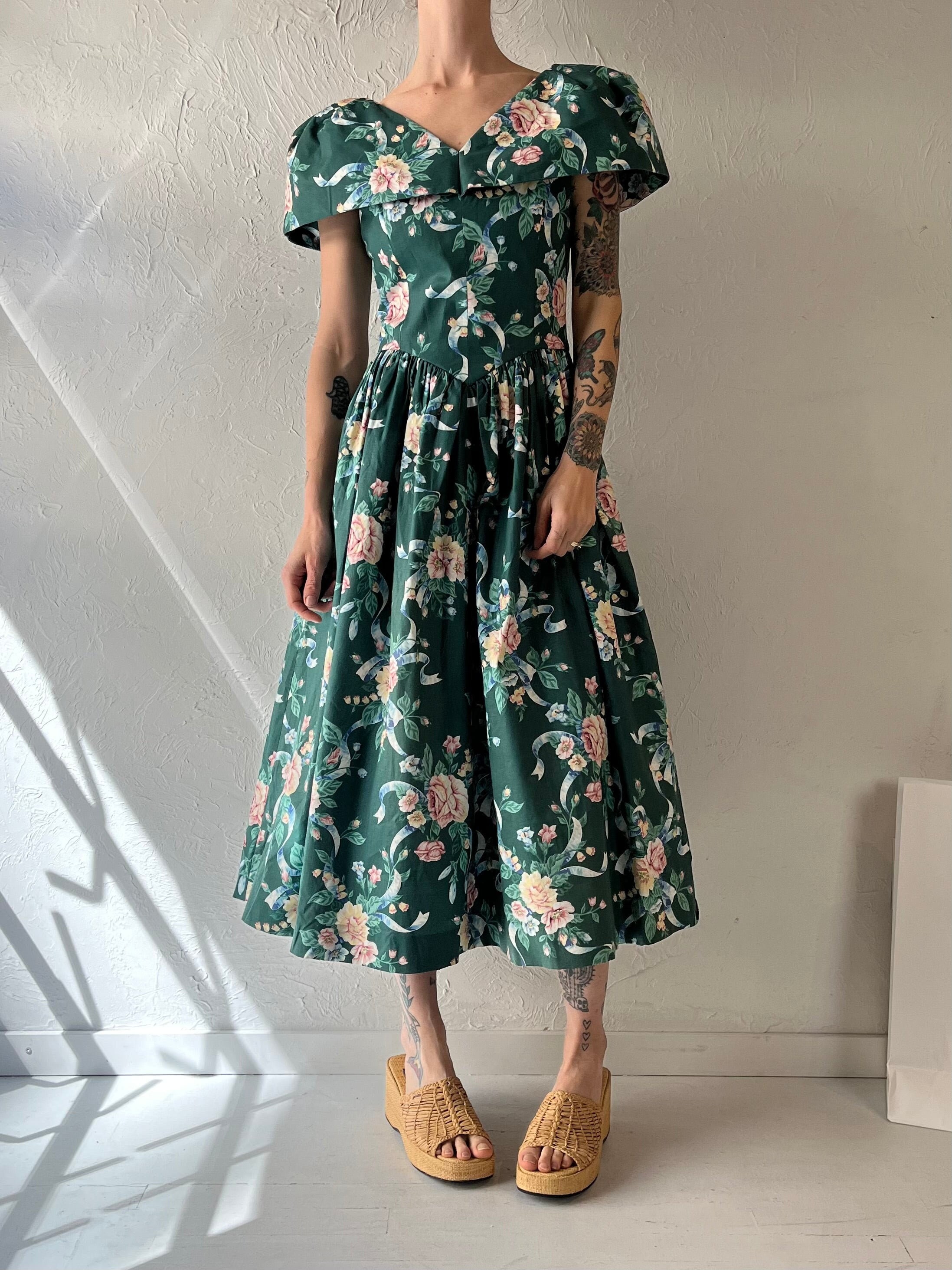 Green floral off shoulder dress hotsell