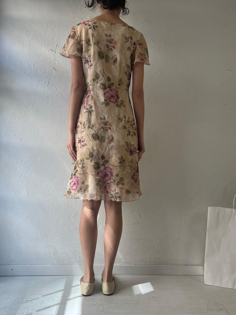 90s ‘SL Fashions’ Crinkle Polyester Mini Dress / Small