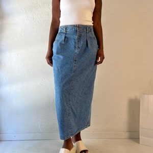 90s &#39;Seasons&#39; Denim Midi Skirt / Medium