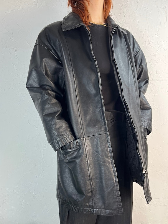 90s ‘Danier’ Black Padded Zip Up Leather Jacket - image 3