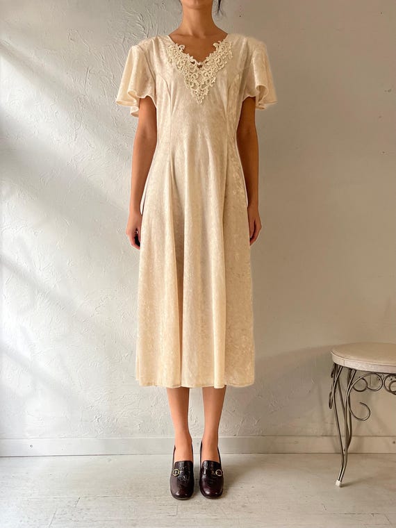 velvet cream dress Elsie Silk-Velvet Devor Dress in Bouquet Devor Cream