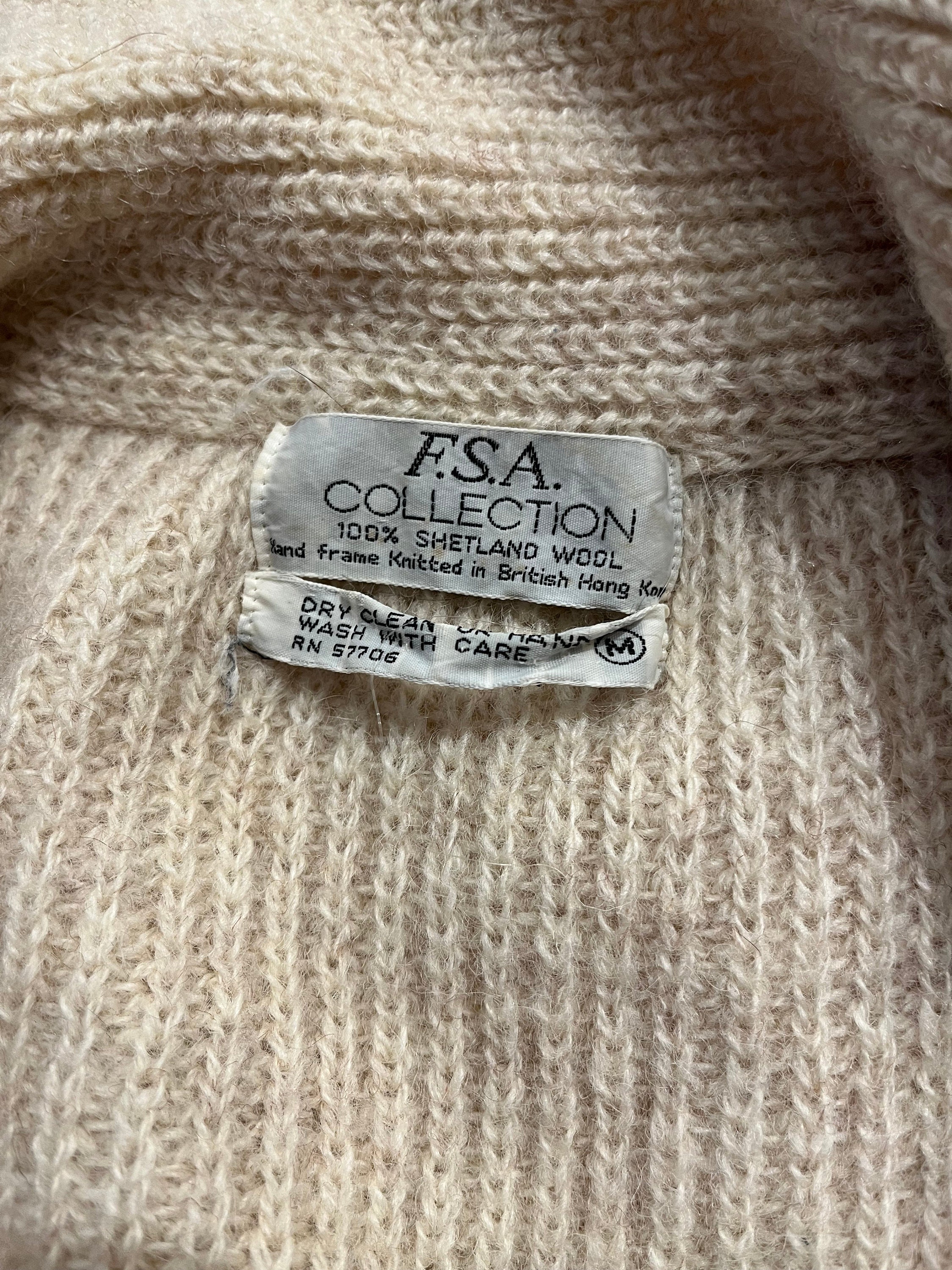Vintage 90s 'FSA Collection' Cream Wool Cardigan Sweater / Medium