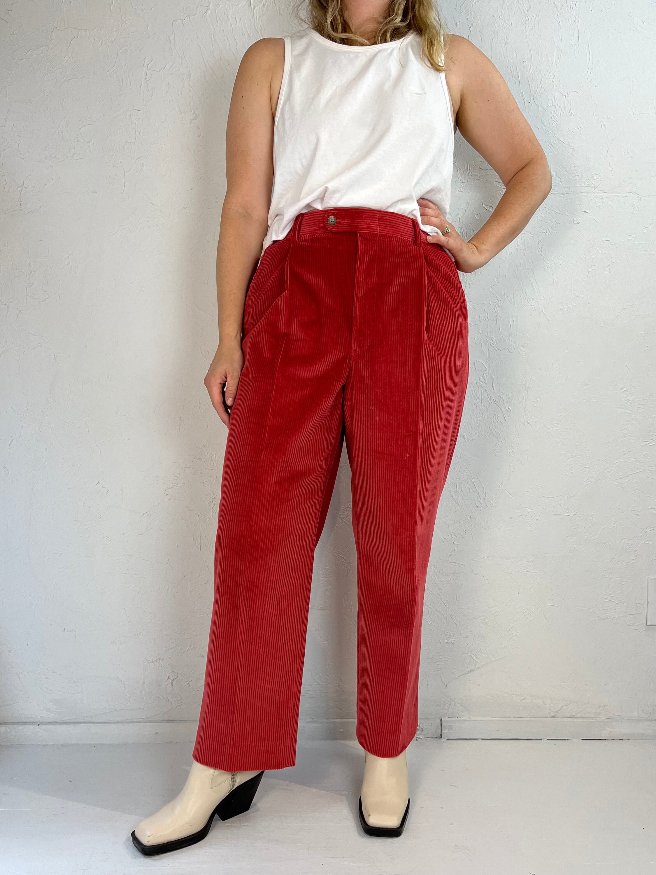 80s Red Corduroy Pants Medium Etsy UK