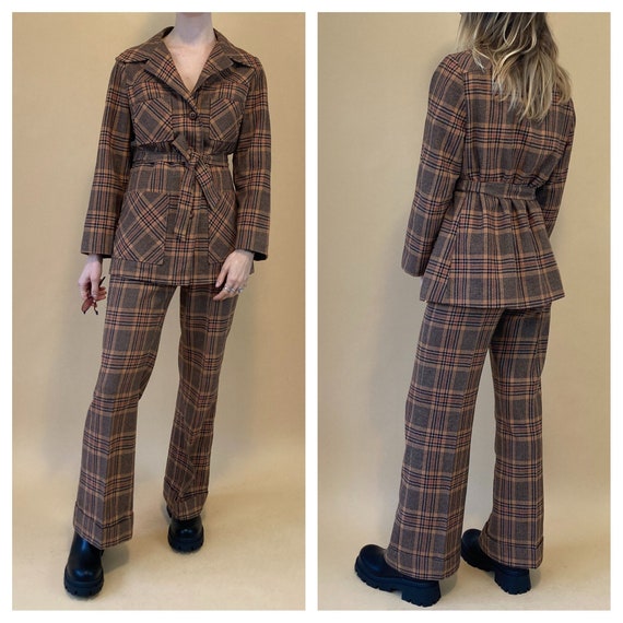 1970s wool plaid two piece suit // vintage wool su