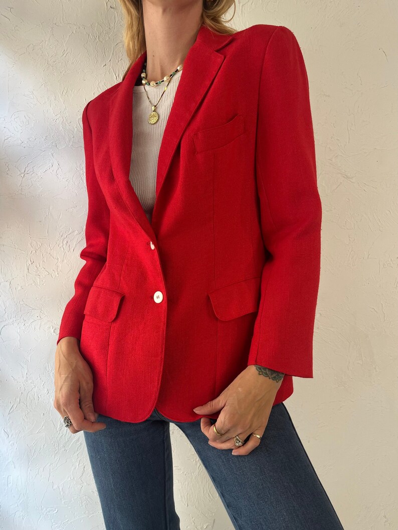 60s 70s 'Evan Picone' Red Blazer Jacket / Union Made / Small