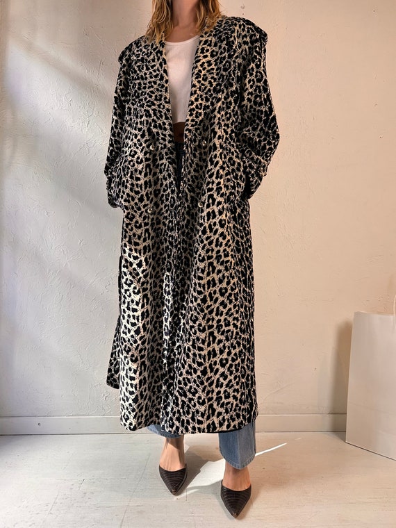 70s 'Towne House' Leopard Print Trench Coat / Med… - image 5