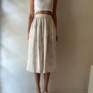 90s ‘Laura Adams’ Linen Floral Print Midi Skirt / Small