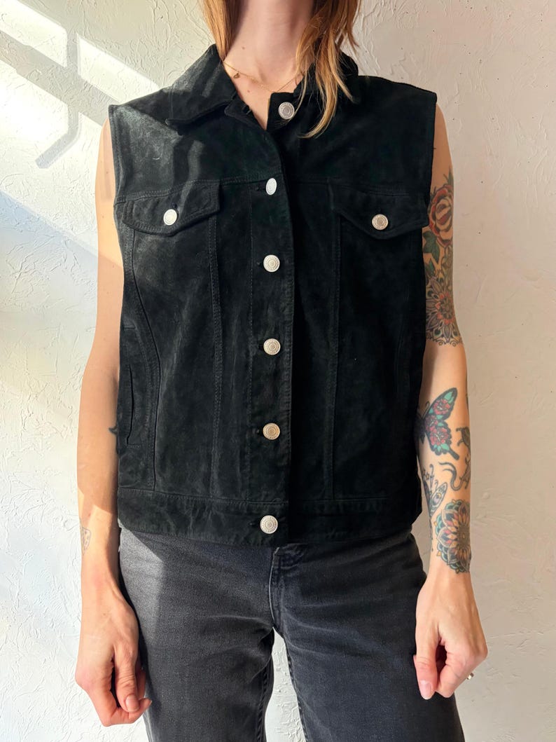 Vintage 'Pendleton' Black Suede Leather Vest / Medium
