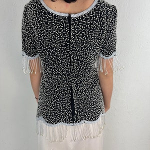 90s ‘Laurence Kager’ Black Beaded Silk Blouse / Small