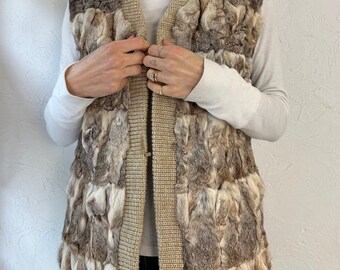 Gilet CASSIN NEW YORK En Cuir Et Lapin - Taille L, Doublure Soie - Occasion Like New (jamais Porté)