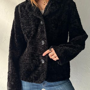 90s 'Le Chateau' Black Faux Fur Jacket / Large