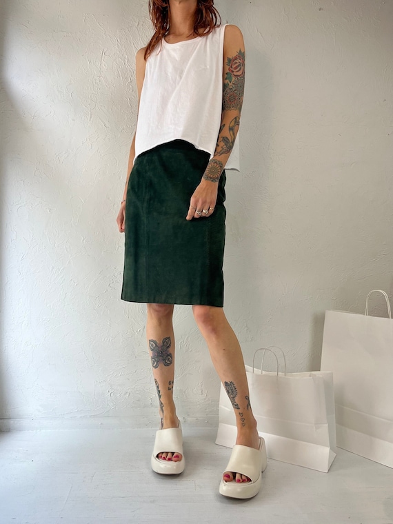 Green leather skirt suede hotsell