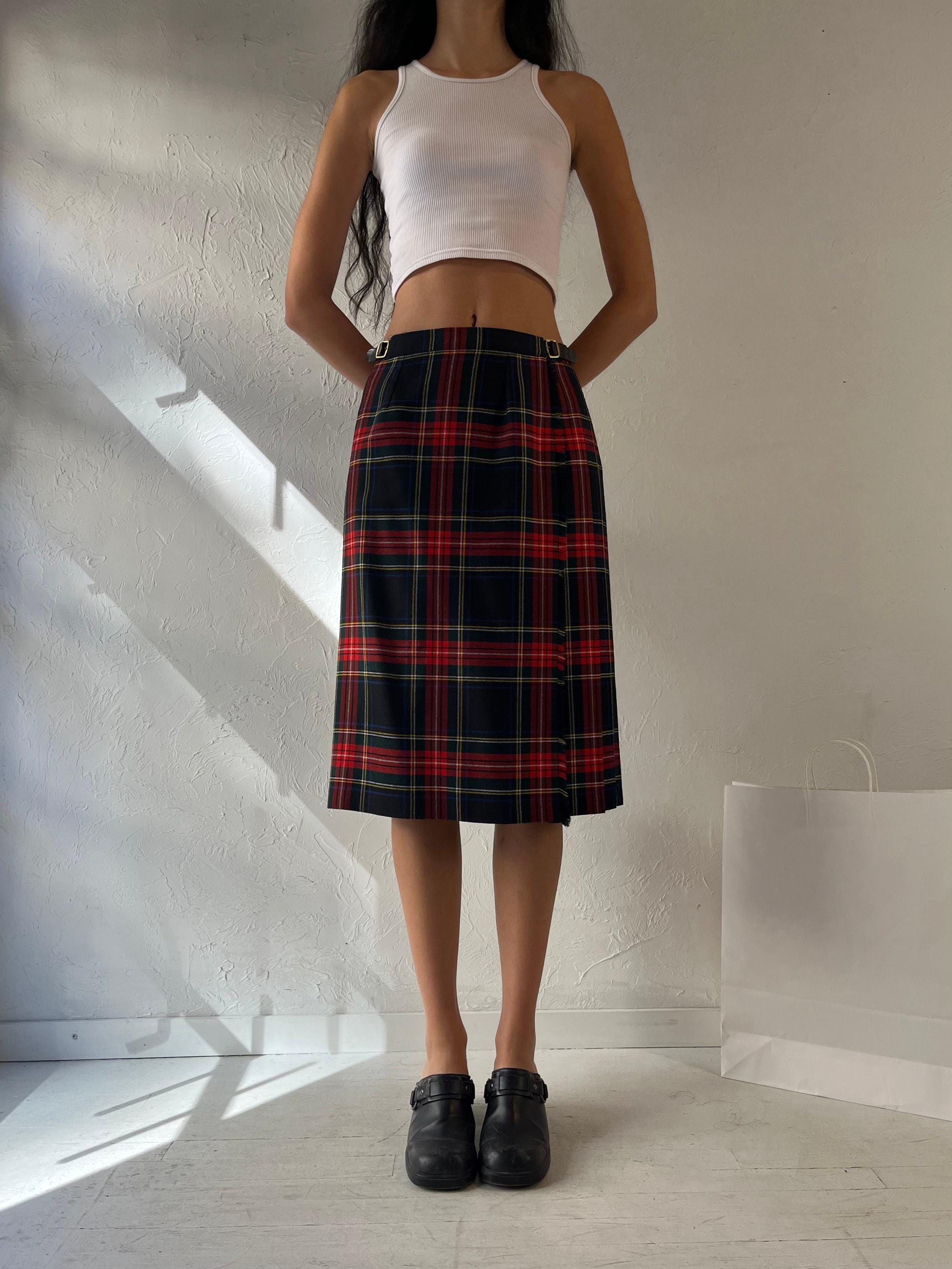 Plaid Skirt Mid Length Pleated Skirts 80's 80s 'pitlochry Of