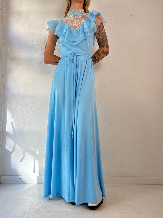 70s 'nu Mode' Blue Lacey Peasant Dress / Small - Etsy UK