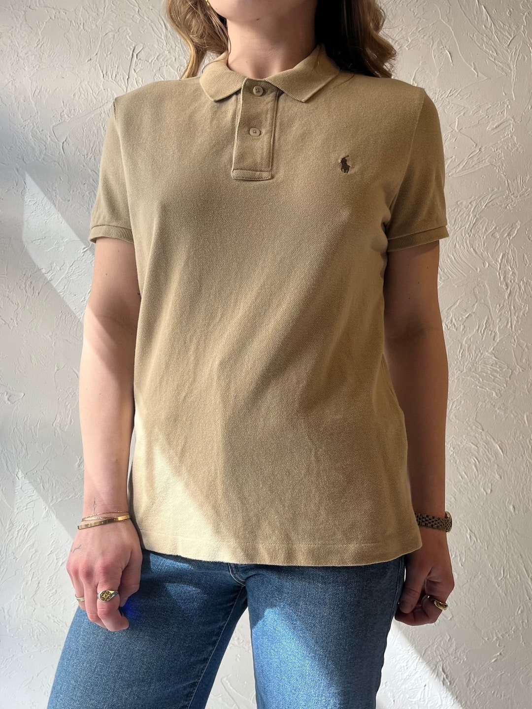 VINTAGE POLO RALPH LAUREN GOLF BEIGE POLO SHIRT 1990S SIZE
