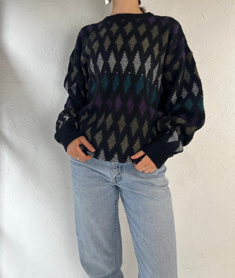 90s 'Jonathan Bryan' Diamond Acrylic Knit Sweater / Medium image 1