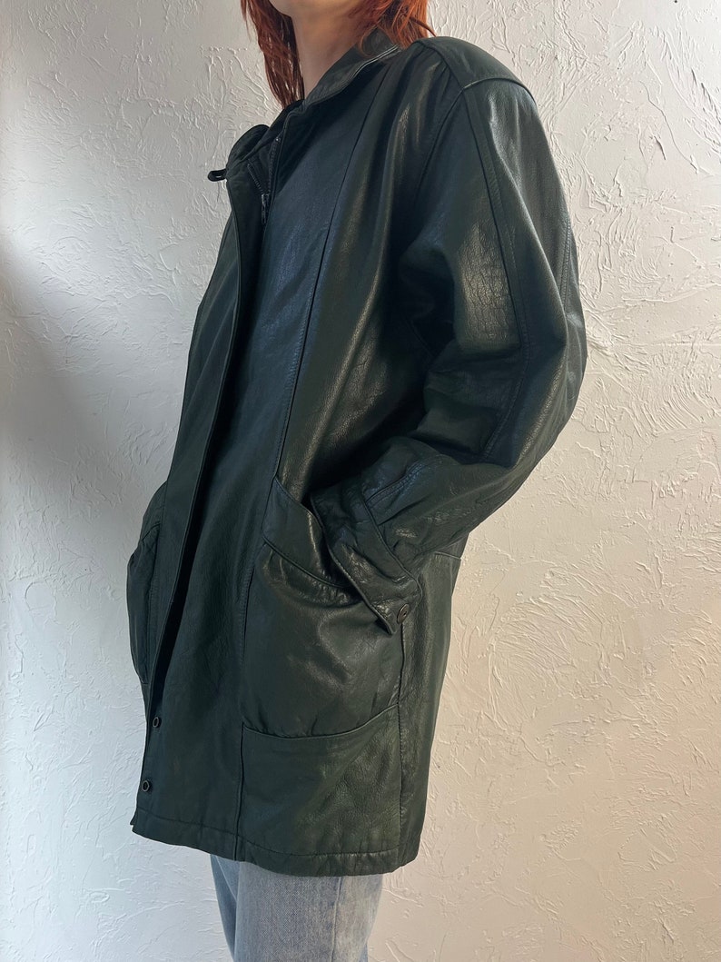 Y2K 'Jaqueline Ferrar' Green Leather Jacket / Small