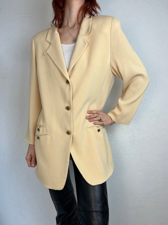 90s 'Emanuel' Pale Yellow Oversized Blazer jacket… - image 1