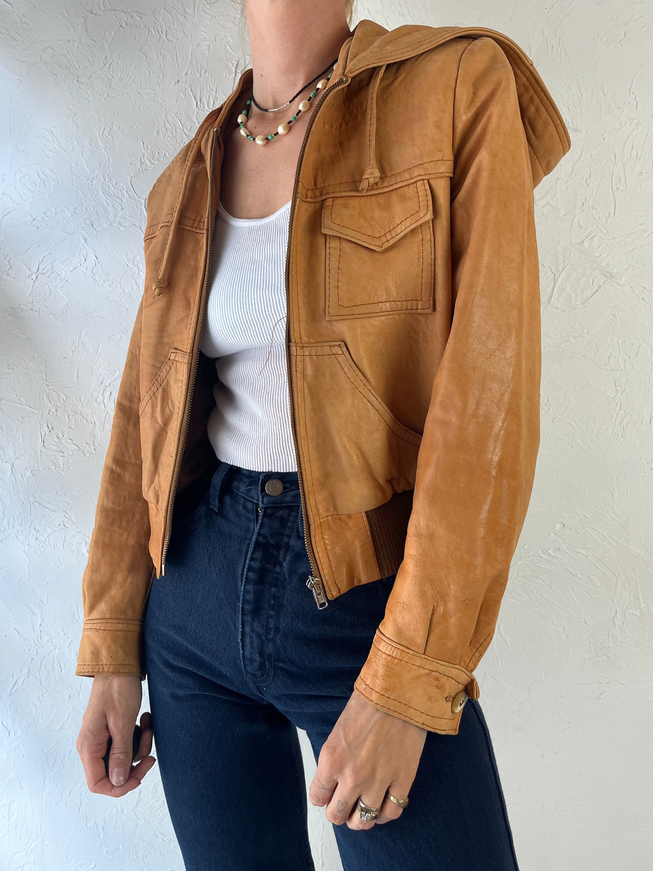 TheWildHoneyShop 80s Embossed Leather Bomber Jacket