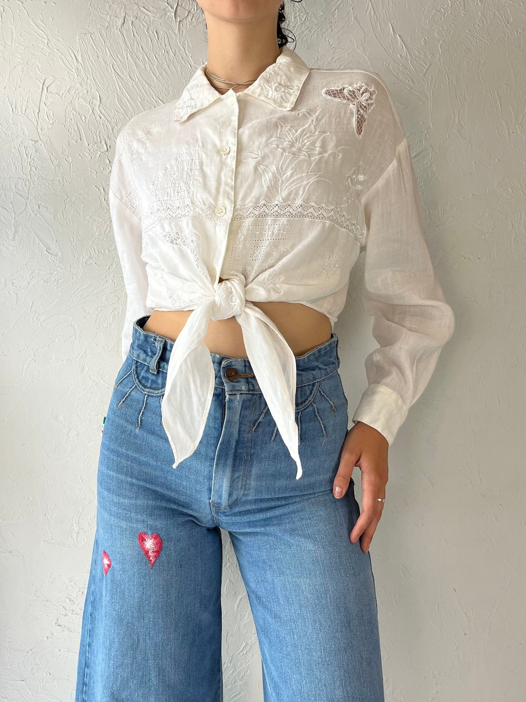 90s 'trendsane' White Linen Tie Top / Small Etsy