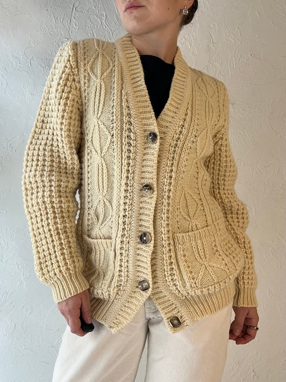 Vintage 'gaeltarra' Cream Cable Knit Wool Fishermans Cardigan