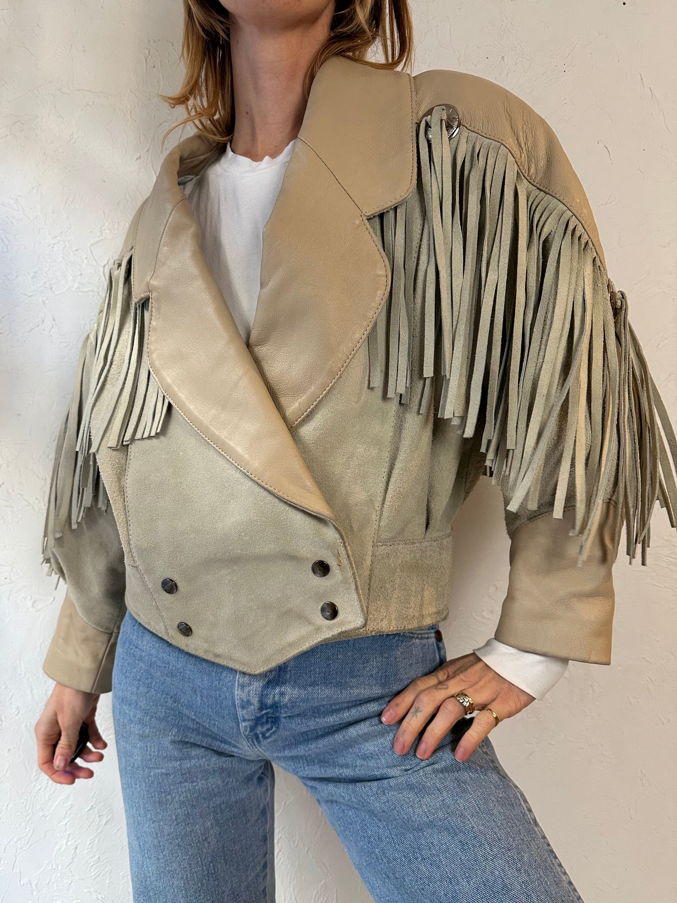 90s 'd'piel Cevis' Two Tone Suede Leather Fringe Jacket