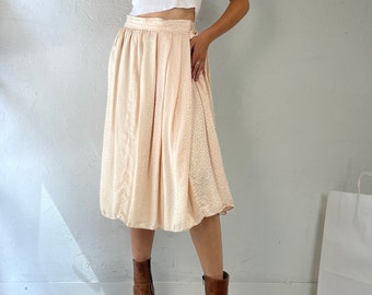 Vintage Pale Pink Embossed Silk Midi Skirt / Small