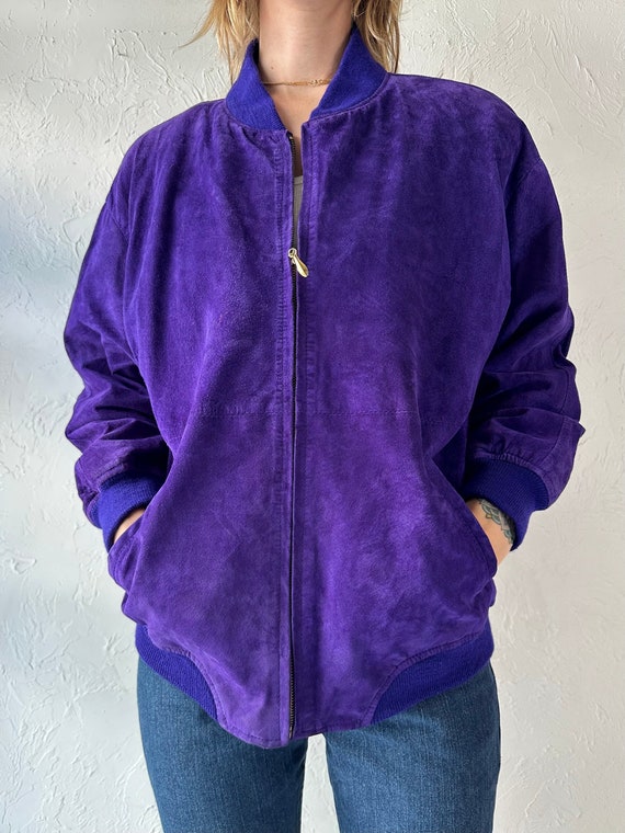90s Nordstrom Purple Suede Bomber Jacket Small