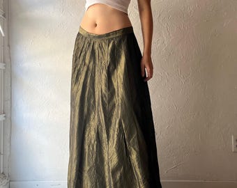 90s 'Bianca Nygard' Metallic Green Dark Academia Gothcore Formal Maxi Skirt / Medium