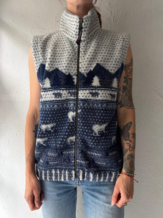 Vintage 'Coastlines' Tree Pattern Fleece Vest / Small