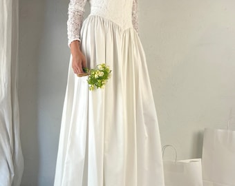 90s 'laura Ashley' White Cotton Wedding Dress / Medium - Etsy