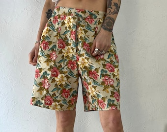 90s 'IZOD' Cotton Linen Floral Shorts / Medium