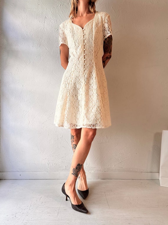 90s 'Mannequin' White Lace Mini Dress / Medium - image 2