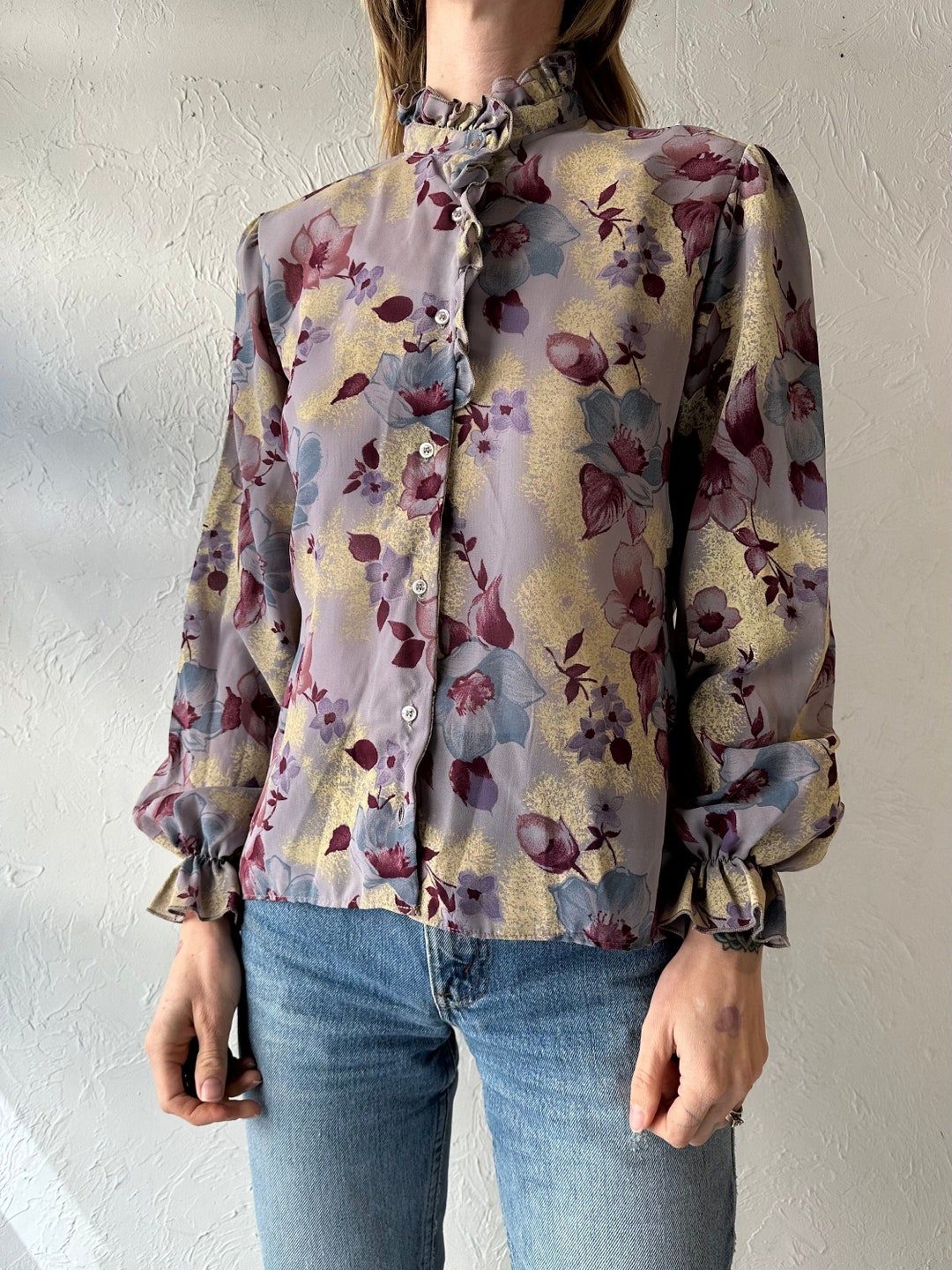 70’s Purple Sunburst Pleated Blouson Flutter Sleeve Maxi main image 0