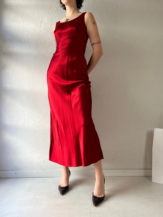 90s 'Rampage' Red Silky Evening Dress / Small - image 7