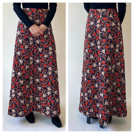 60s Floral Print Quilted Maxi Skirt // Psychedelic