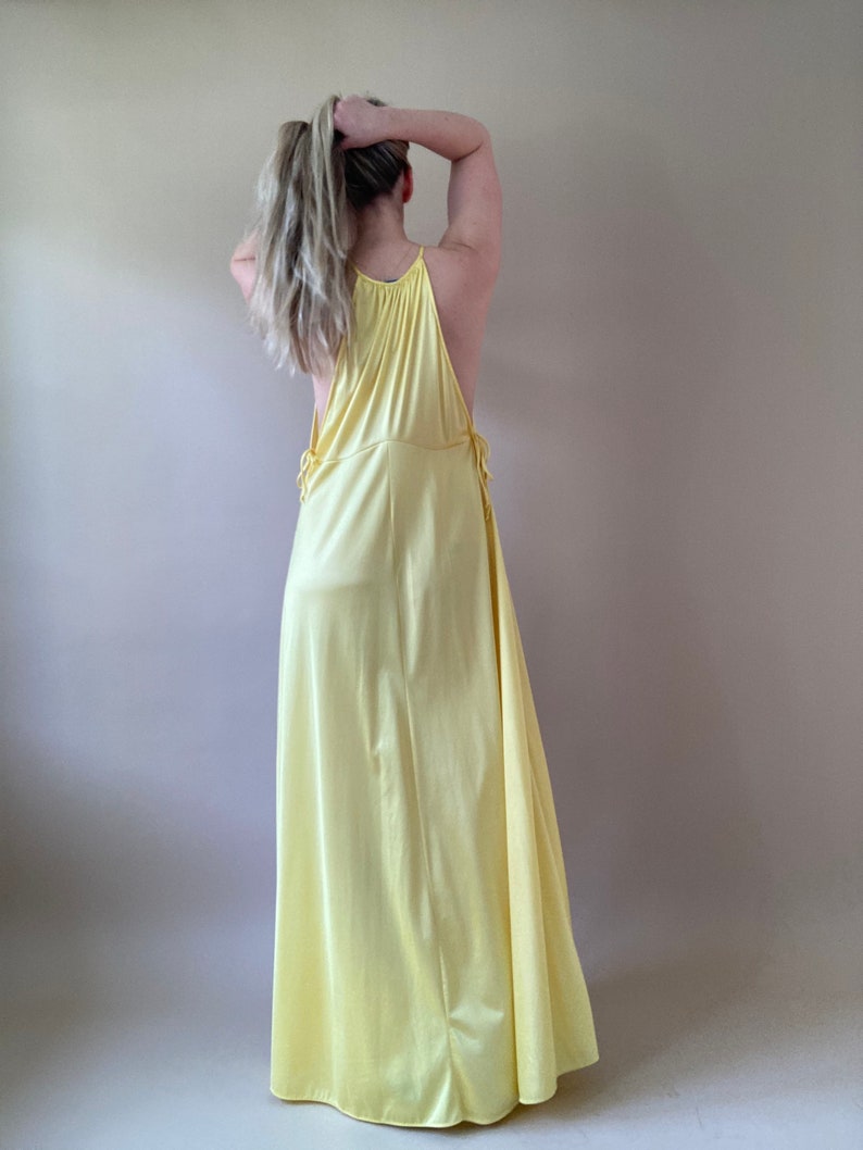 70s Yellow Nylon Night Dress Evening Dress Small Large